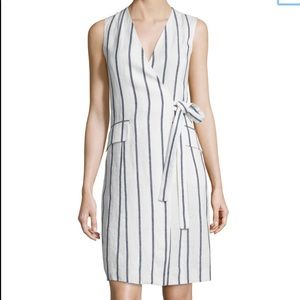 Theory
Livwilth Wide-Stripe Linen Wrap-Style Dress, White/Blue